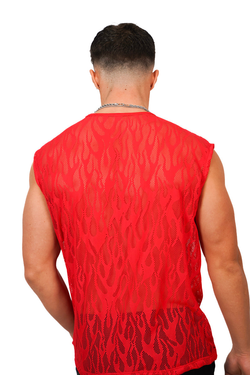 Fire Red Net Sleeveless Tshirt - Suxceedwomens