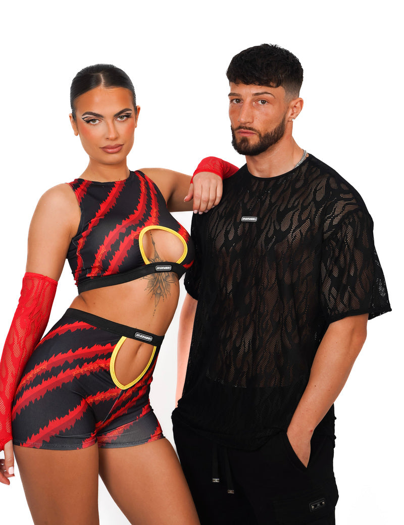 Couplez Fire Black Net Outfit Sets - Suxceedwomens