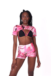 Eyes on u Short Sleeved Super Crop in Pink (Size 16) - Suxceedwomens